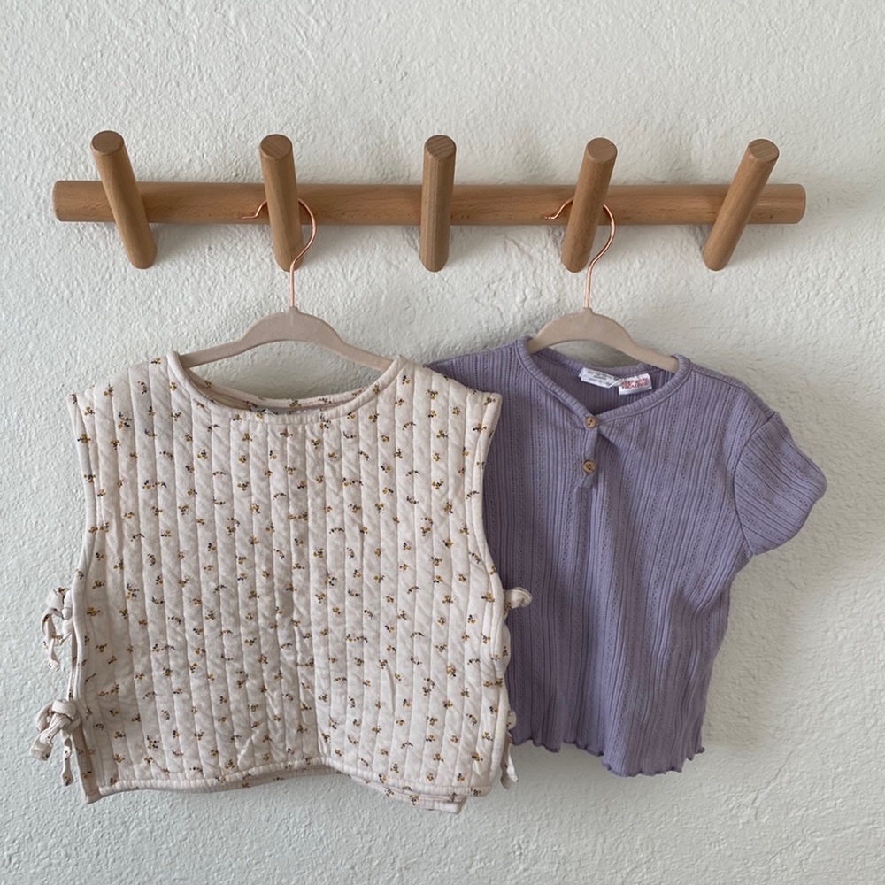Zara Baby Girl (VGUC) | floral overshirt vest top + pointelle shirt sleeve tee